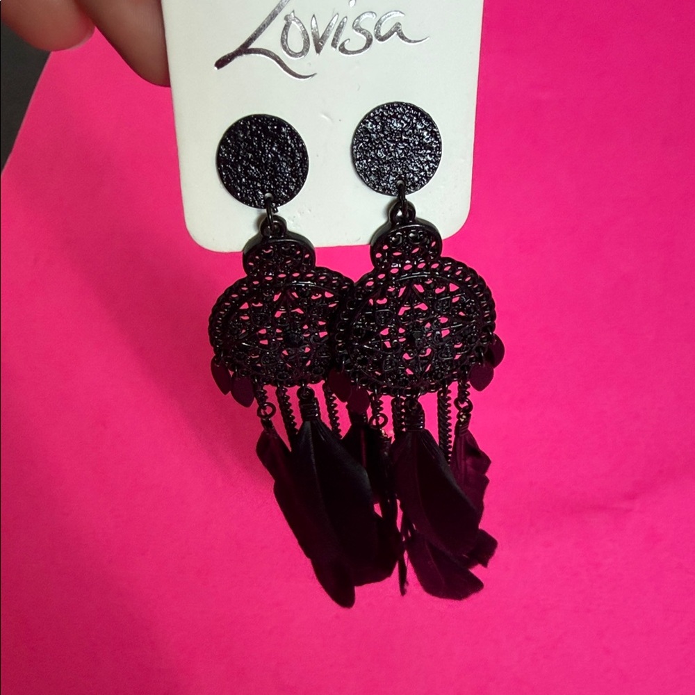 Lovisa Black Feather Drop Earrings - Picture 2 of 2